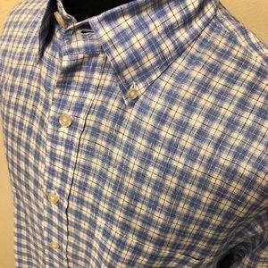 hickey freeman shirt blue check linen size large